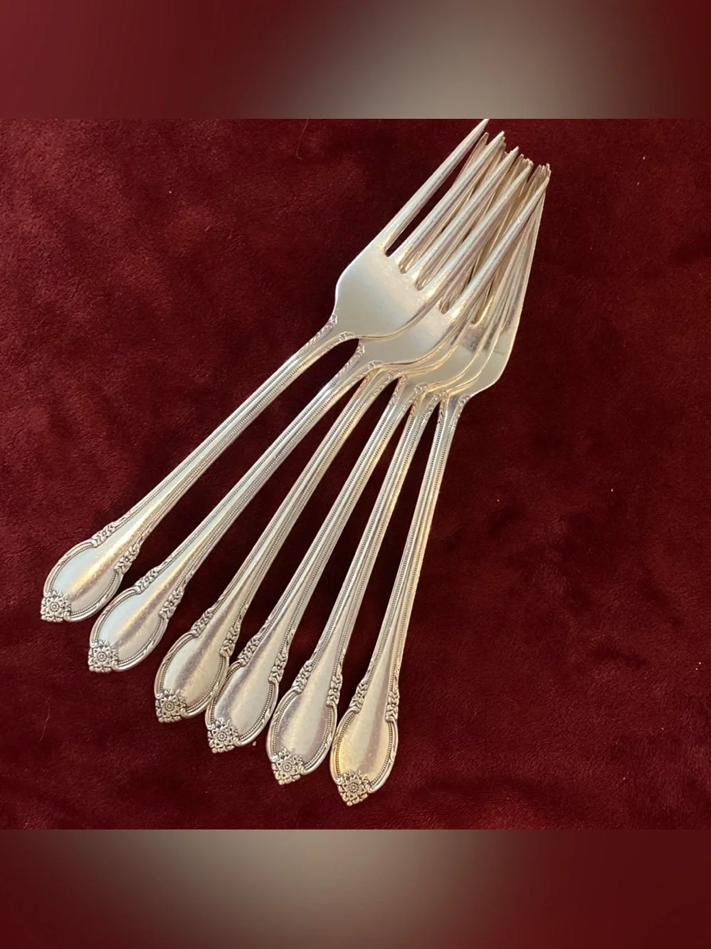 Set of 6 Silverplate Dinner Forks Rose Remembrance Pattern 1847 Rogers Bros
